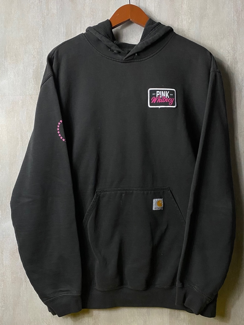 Vintage Style Carhartt x Barstool Whitney Hoodie Mens L Loose Fit Faded Black